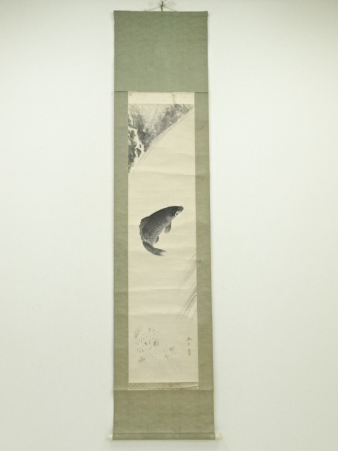 JAPANESE HANGING SCROLL / HAND PAINTED / CARP 